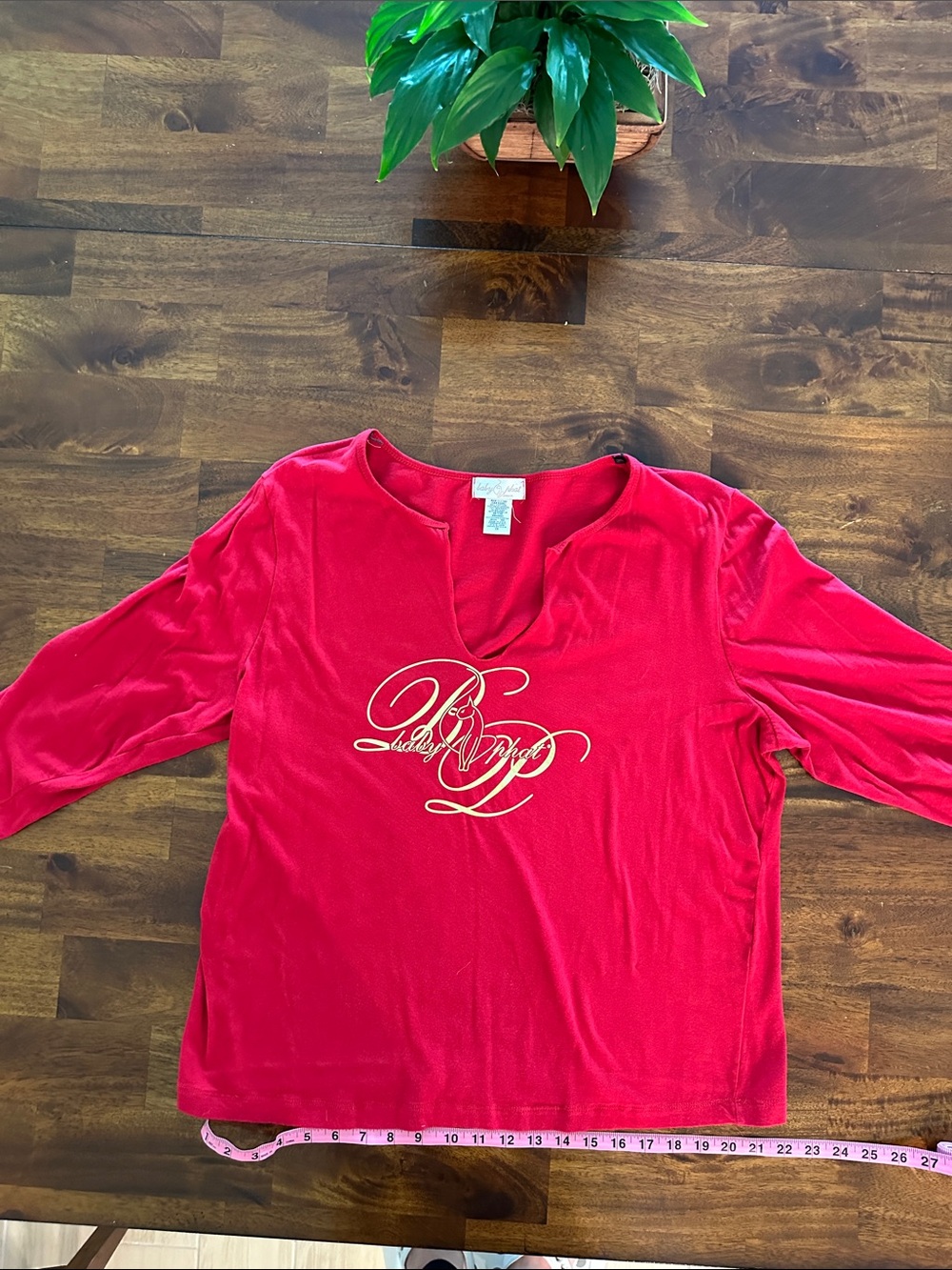 Baby Phat Red 3/4 Sleeve V-Notch Logo Top 2X